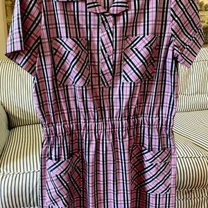 NEW Pink Plaid Cotton Dress. Burberry Style. NWOT. Size 6
